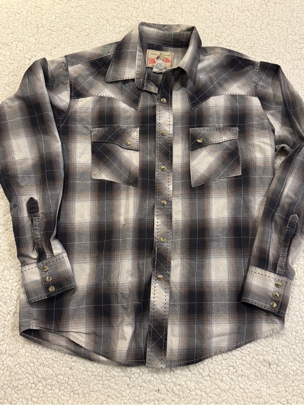 Vintage Wrangler American Cowboy Western Shirt, Pearl Snaps, Men's Medium